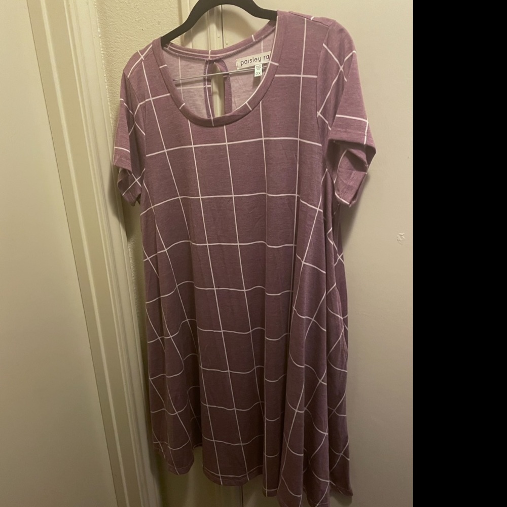 T-shirt dress maroon check